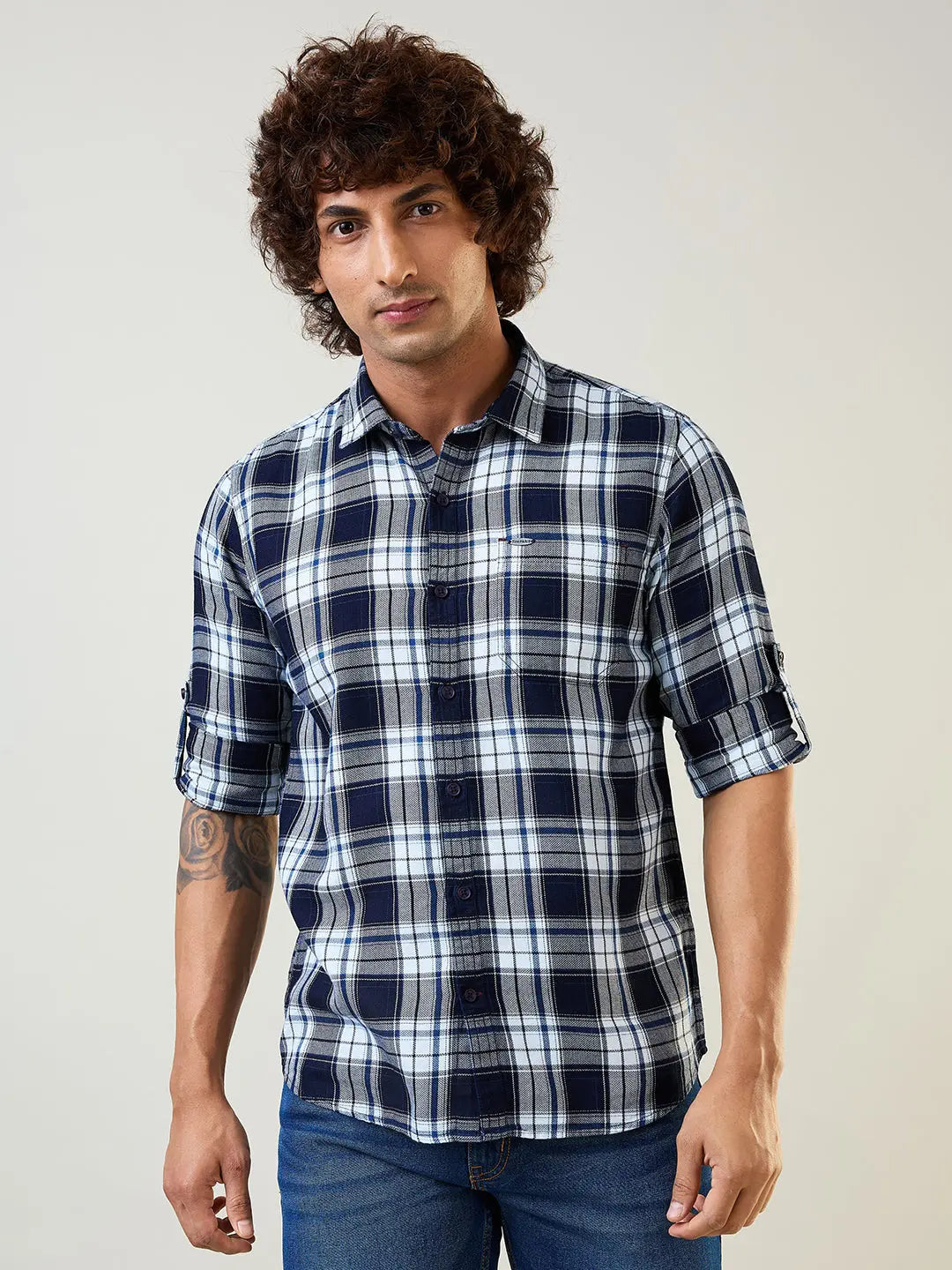 Navy Checkered Regular Fit Shirt TIM PARIS
