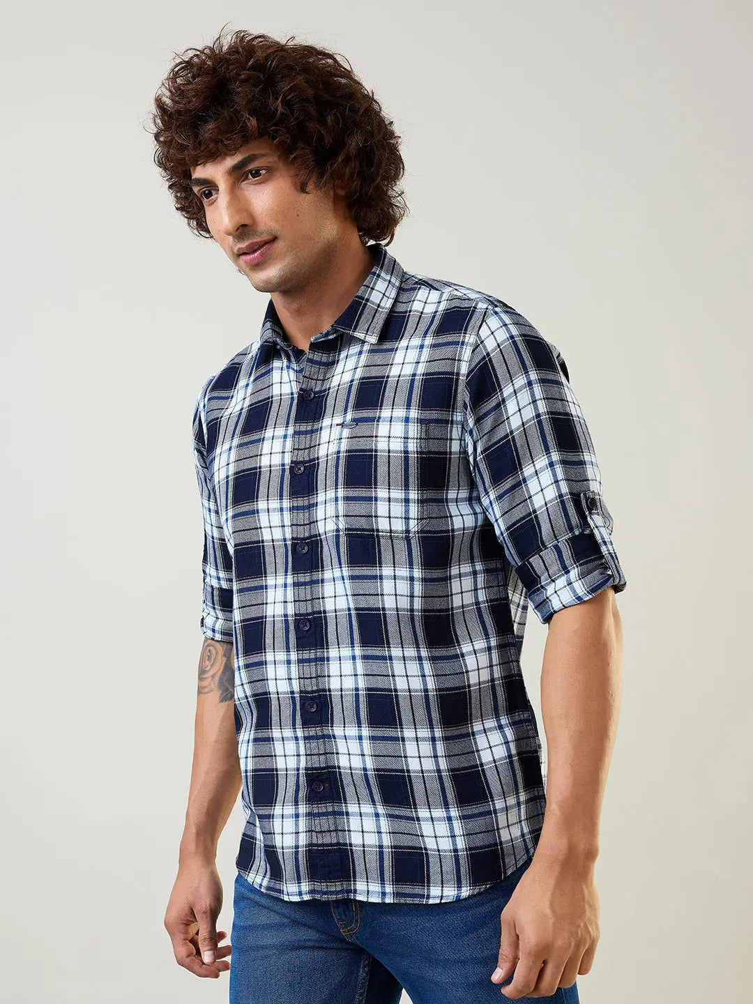 Navy Checkered Regular Fit Shirt TIM PARIS
