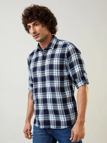 Navy Checkered Regular Fit Shirt TIM PARIS
