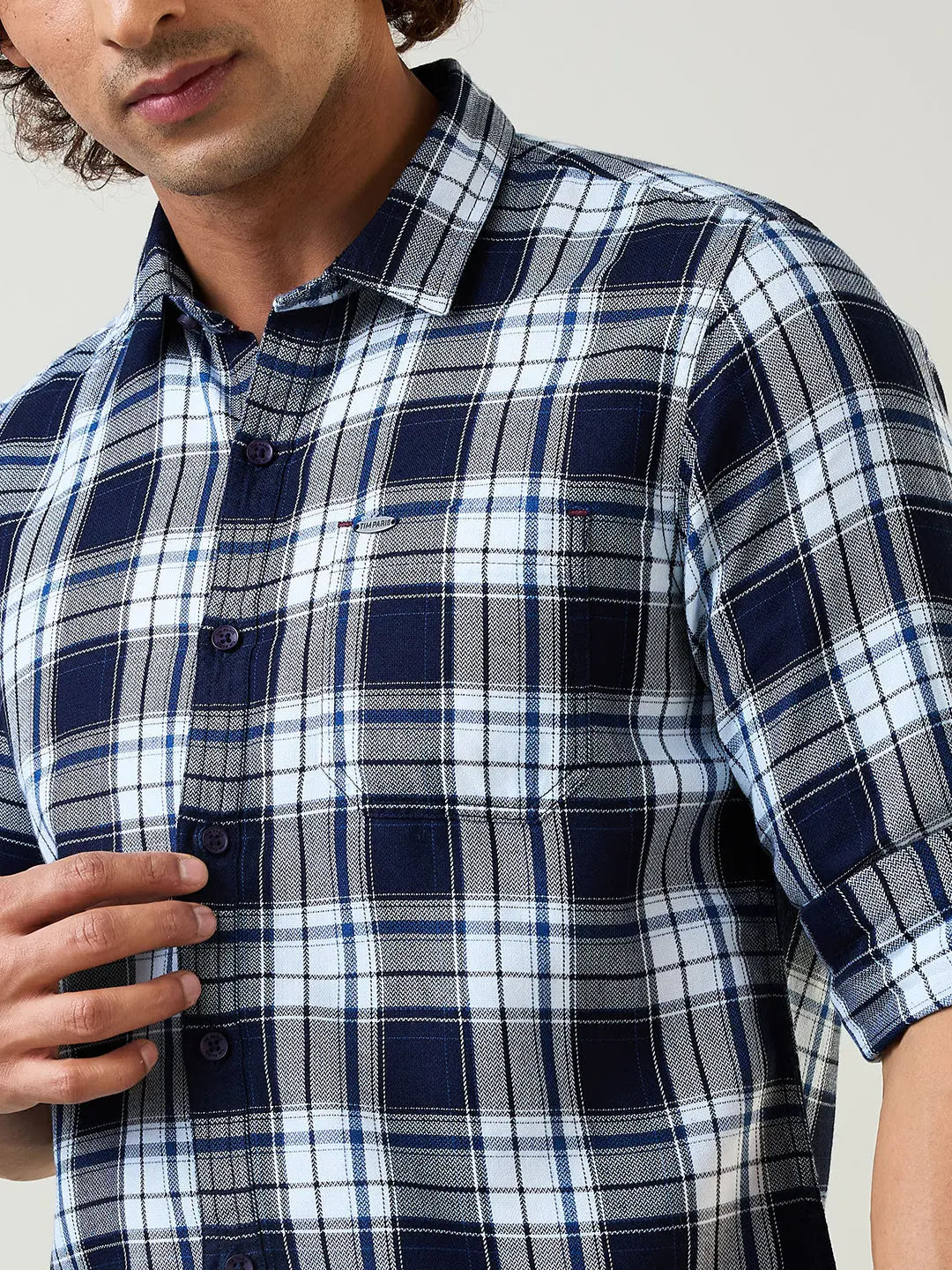 Navy Checkered Regular Fit Shirt TIM PARIS