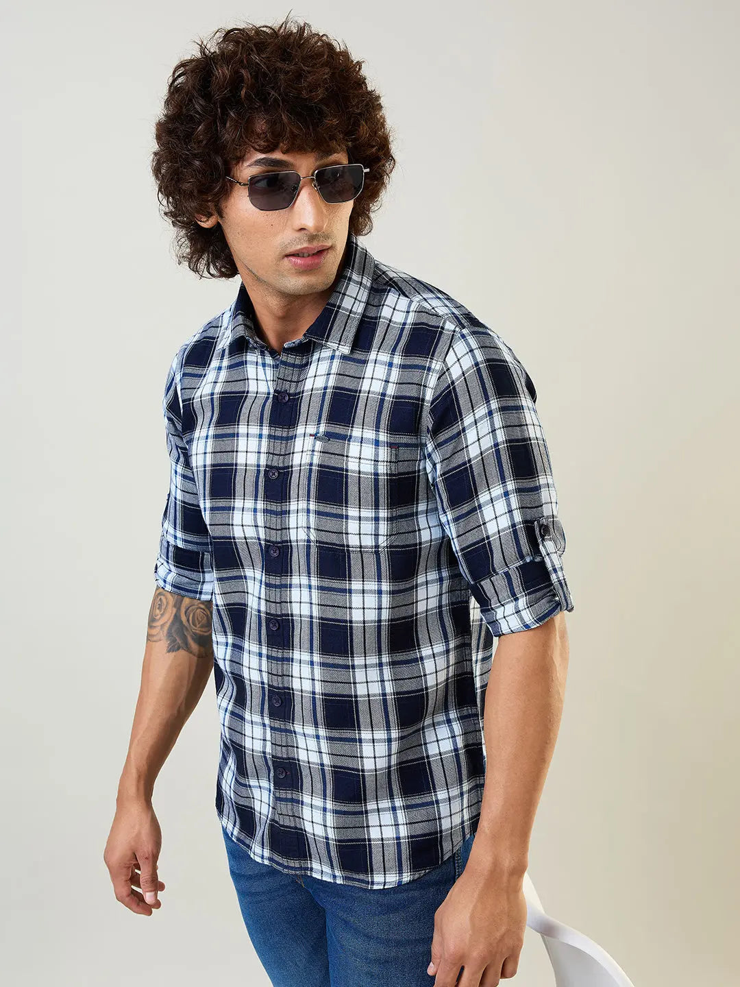 Navy Checkered Regular Fit Shirt TIM PARIS