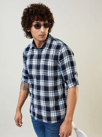 Navy Checkered Regular Fit Shirt TIM PARIS