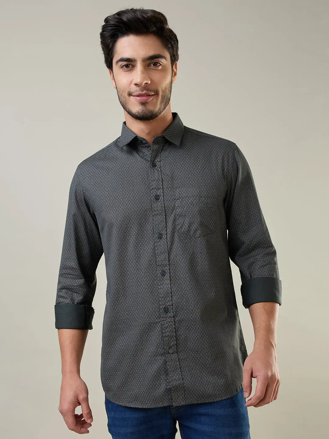 Green Printed Regular Fit Shirt TIM PARIS