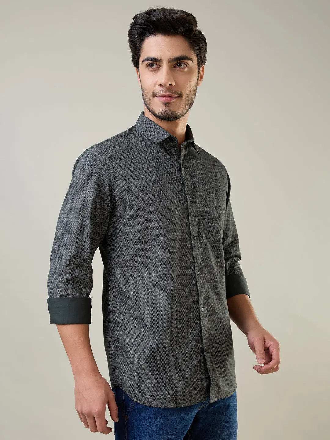 Green Printed Regular Fit Shirt TIM PARIS