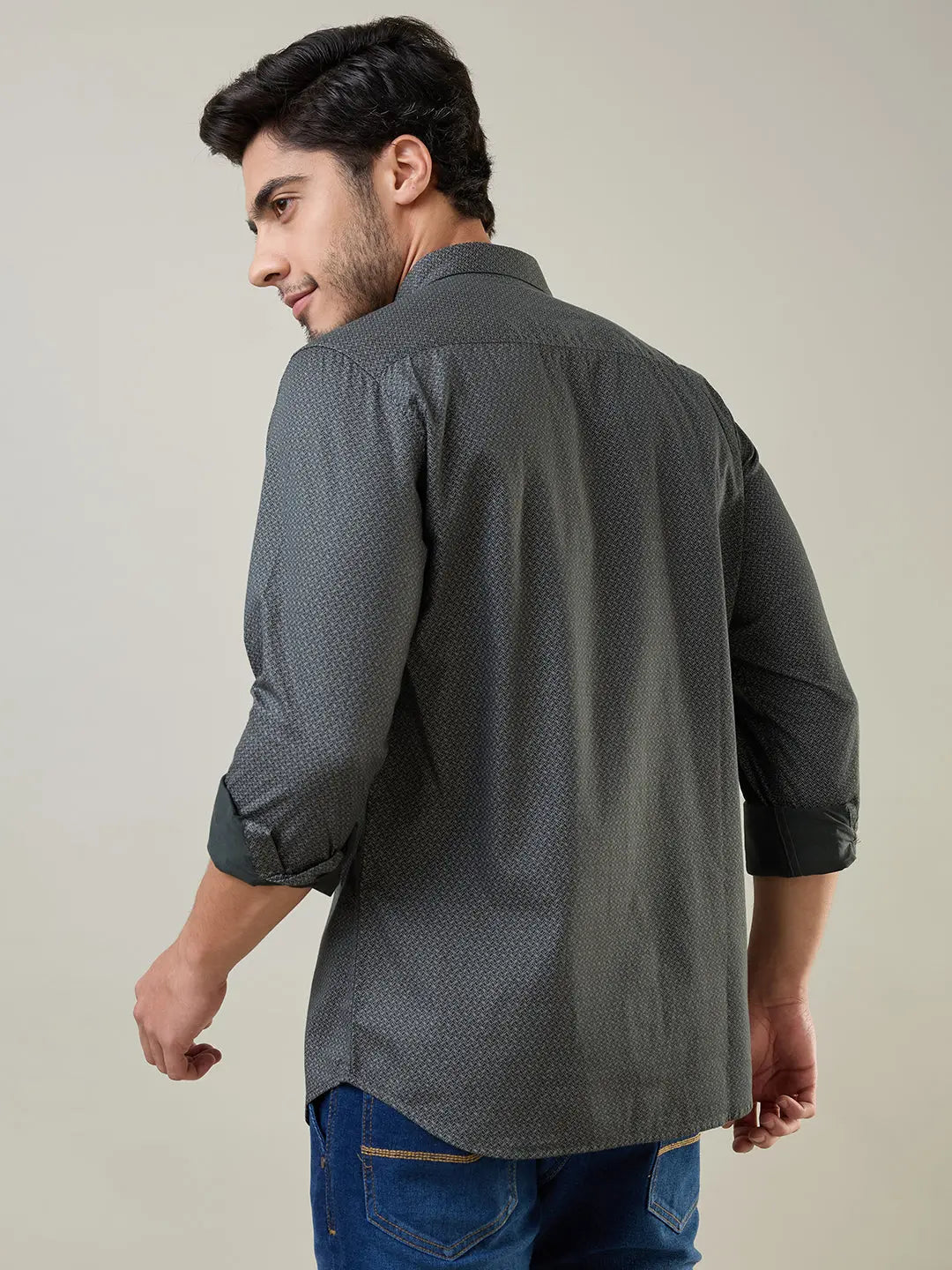 Green Printed Regular Fit Shirt TIM PARIS