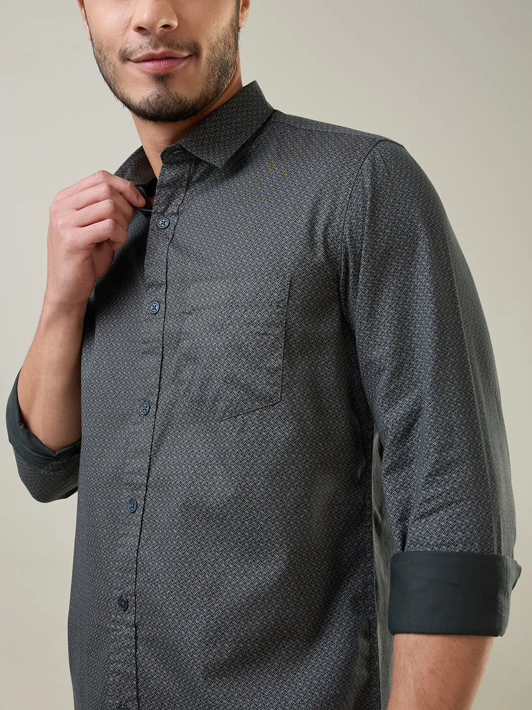 Green Printed Regular Fit Shirt TIM PARIS