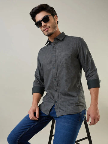 Green Printed Regular Fit Shirt TIM PARIS