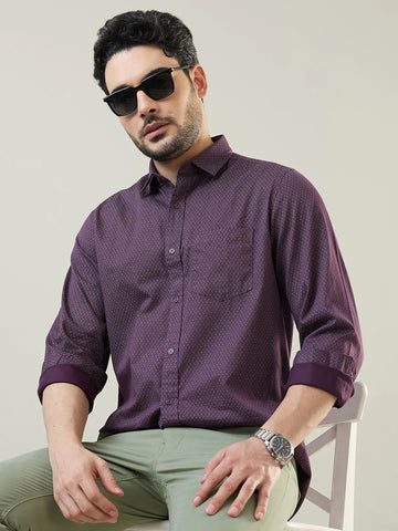 Purple Printed Regular Fit Shirt TIM PARIS