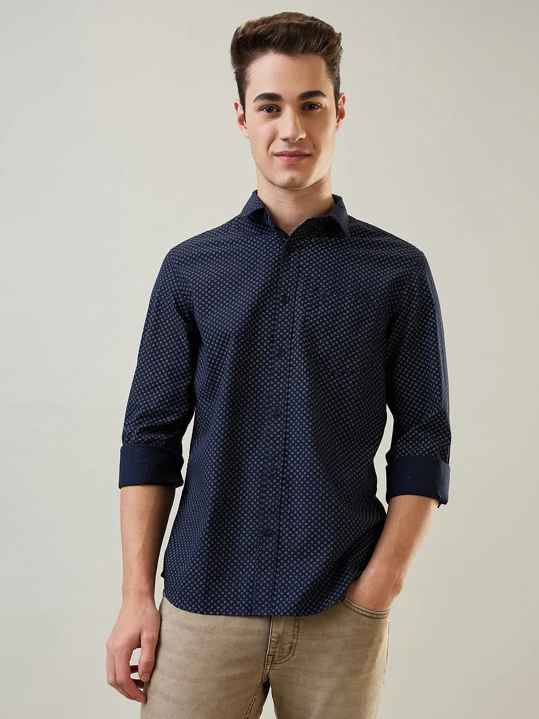 Navy Printed Regular Fit Shirt TIM PARIS