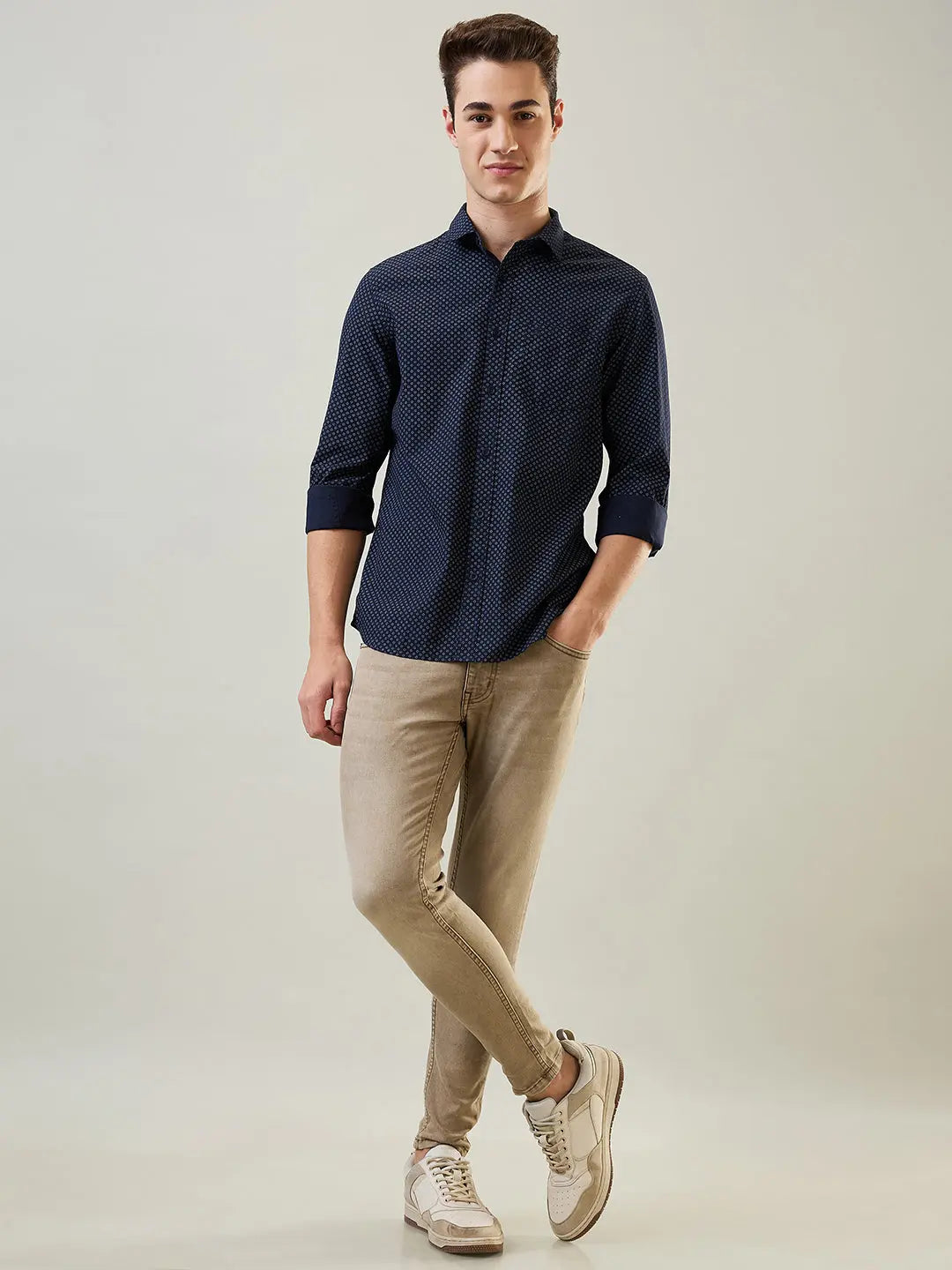 Navy Printed Regular Fit Shirt TIM PARIS