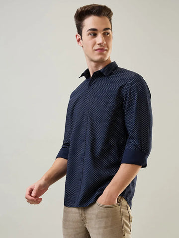Navy Printed Regular Fit Shirt TIM PARIS