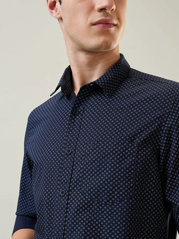 Navy Printed Regular Fit Shirt TIM PARIS