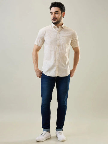 Beige Printed Half Sleeve Shirt Tim Paris