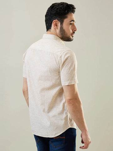 Beige Printed Half Sleeve Shirt Tim Paris