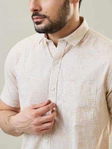 Beige Printed Half Sleeve Shirt Tim Paris