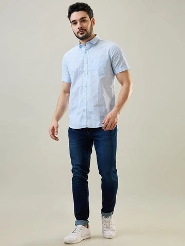 Sky Blue Printed Half Sleeve Shirt Tim Paris