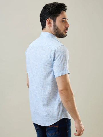 Sky Blue Printed Half Sleeve Shirt Tim Paris