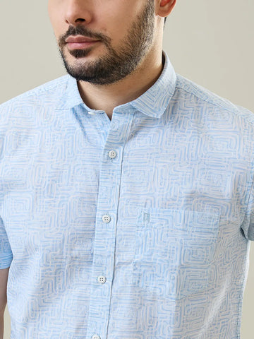Sky Blue Printed Half Sleeve Shirt Tim Paris