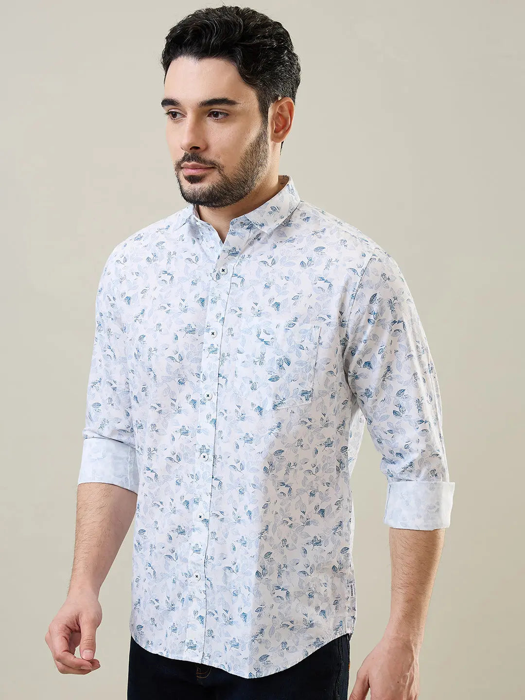 Blue Printed Regular Fit Shirt TIM PARIS