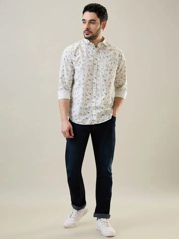 Green Printed Casual Shirt Tim Paris