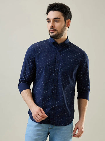 Navy Printed Casual Shirt Tim Paris