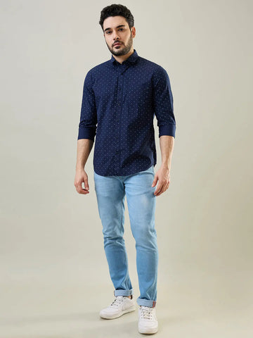 Navy Printed Casual Shirt Tim Paris