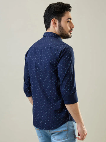 Navy Printed Casual Shirt Tim Paris