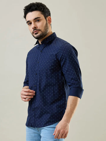 Navy Printed Casual Shirt Tim Paris
