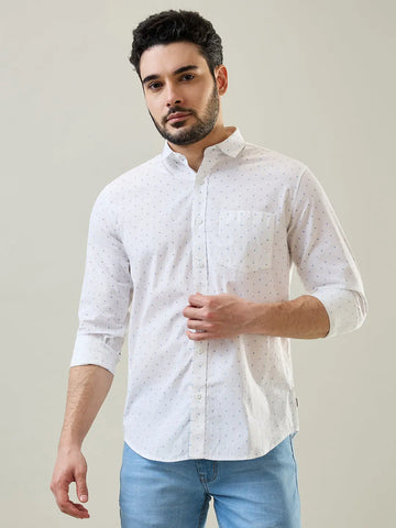 White Printed Casual Shirt Tim Paris