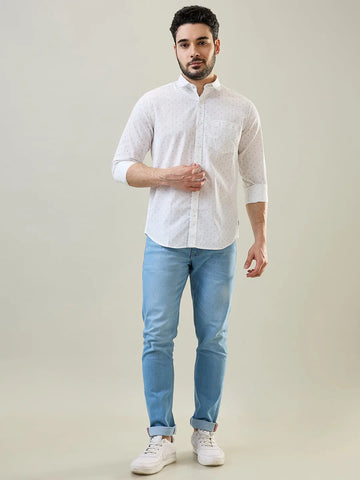 White Printed Casual Shirt Tim Paris