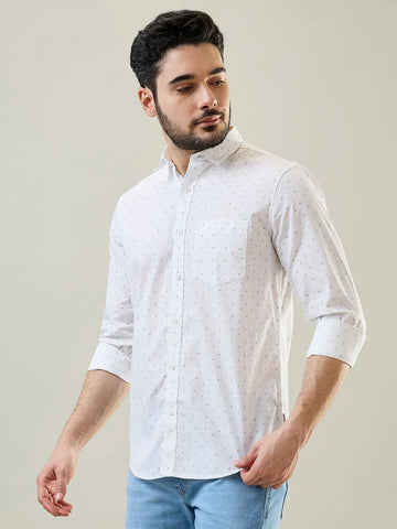 White Printed Casual Shirt Tim Paris