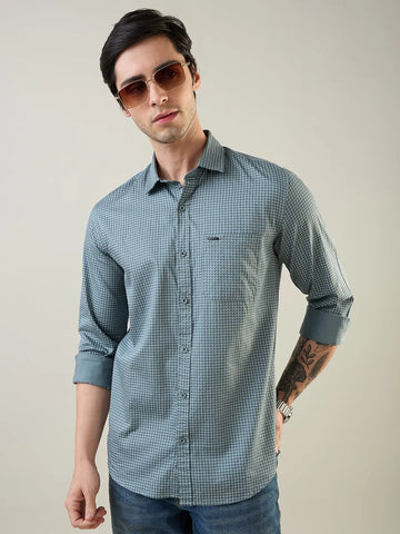 Green Printed Regular Fit Shirt TIM PARIS