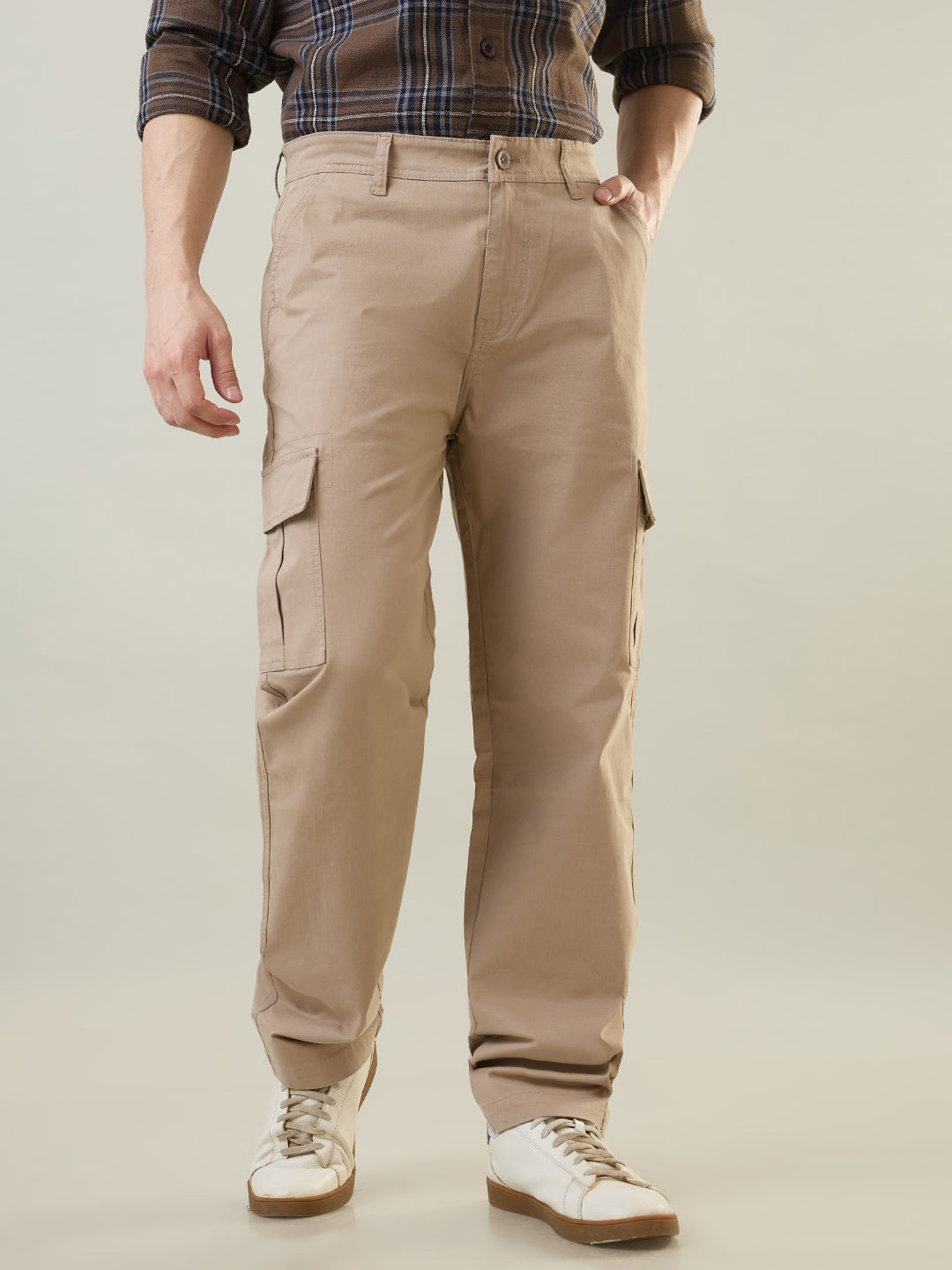 Beige Relaxed Fit Cargo Pant