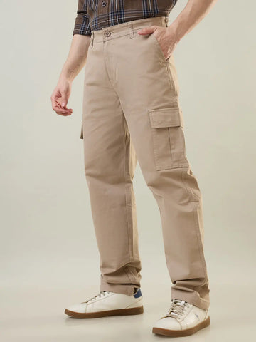 Beige Relaxed Fit Cargo Pant Tim Paris