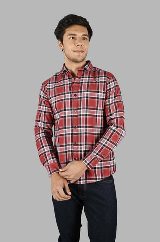 Red Plaid Checked Slim Fit Shirt Tim Paris