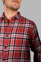 Red Plaid Checked Slim Fit Shirt