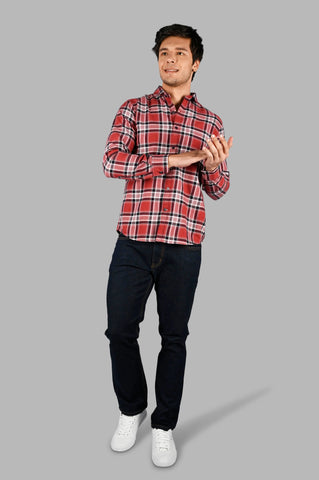 Red Plaid Checked Slim Fit Shirt Tim Paris