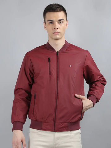Maroon Solid Regular Fit Jacket Tim Paris