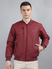 Maroon Solid Regular Fit Jacket