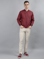 Maroon Solid Regular Fit Jacket