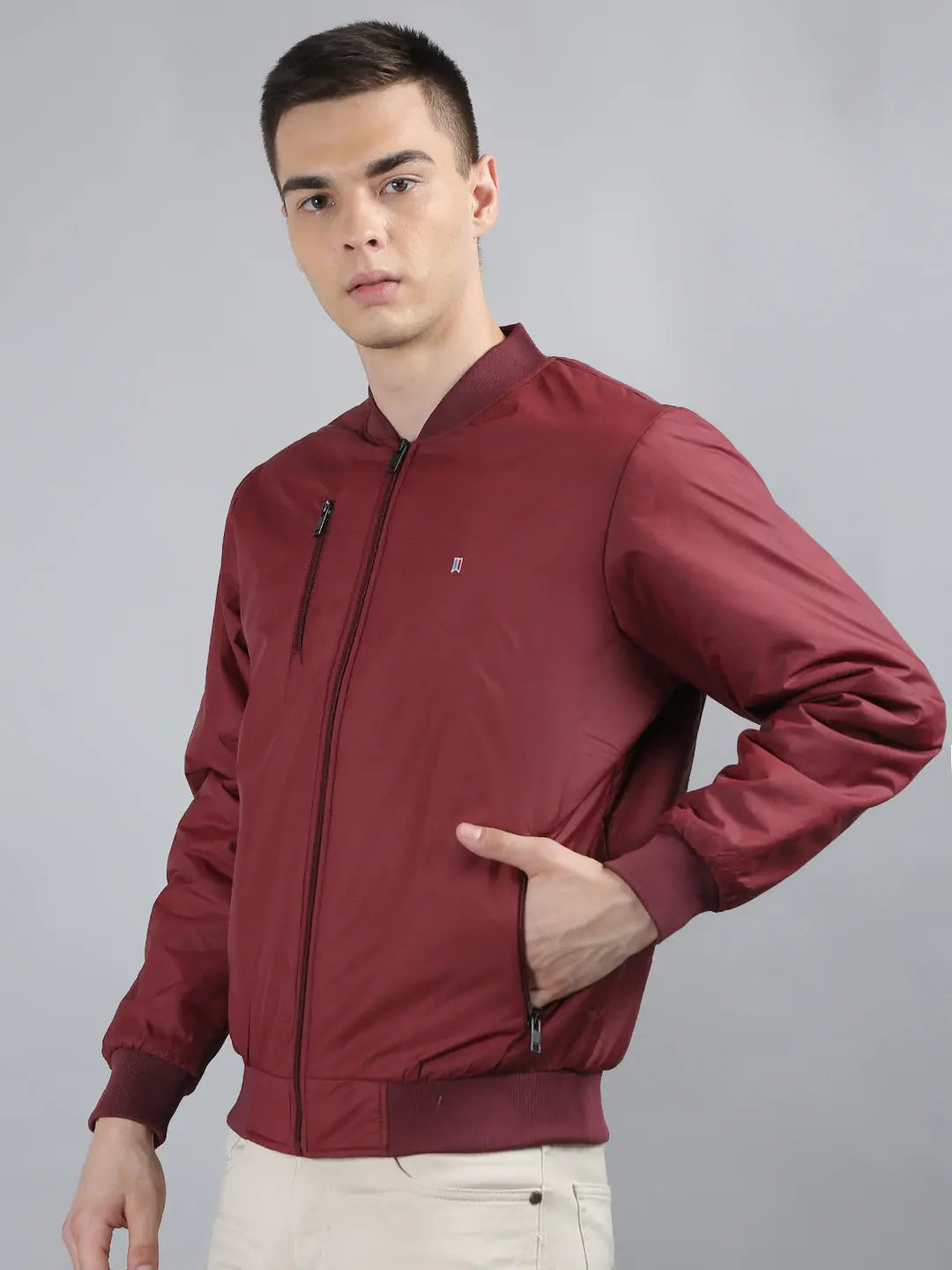 Maroon Solid Regular Fit Jacket Tim Paris