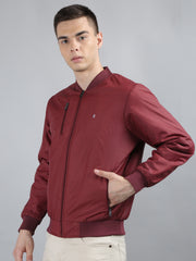 Maroon Solid Regular Fit Jacket