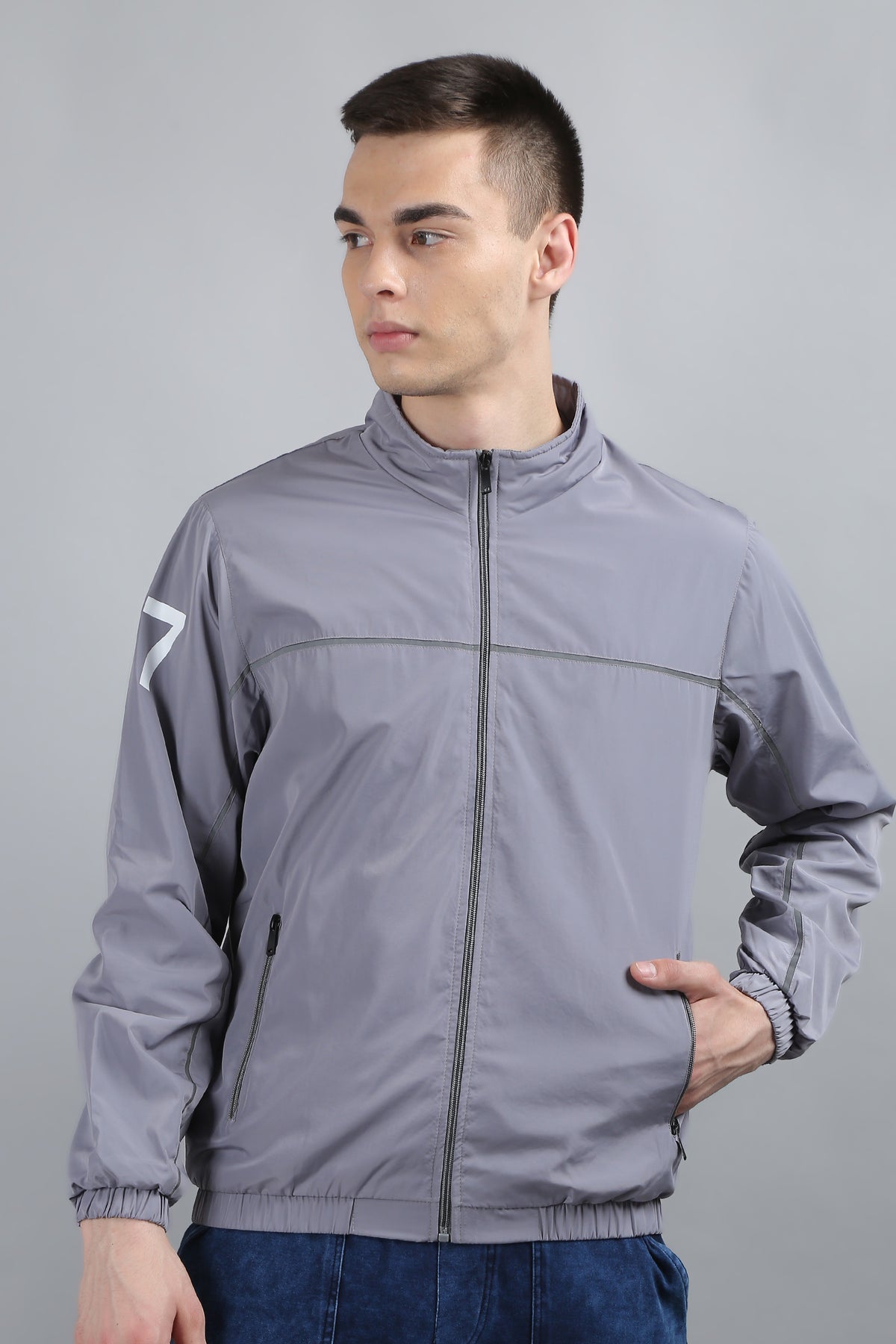 Grey Solid Regular Fit Jacket