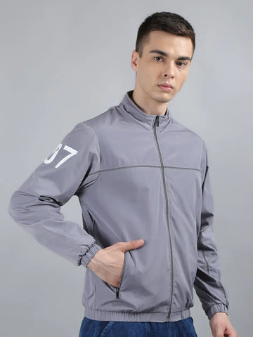Grey Solid Regular Fit Jacket Tim Paris