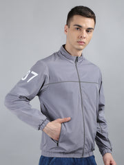 Grey Solid Regular Fit Jacket