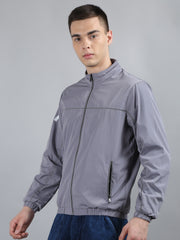 Grey Solid Regular Fit Jacket