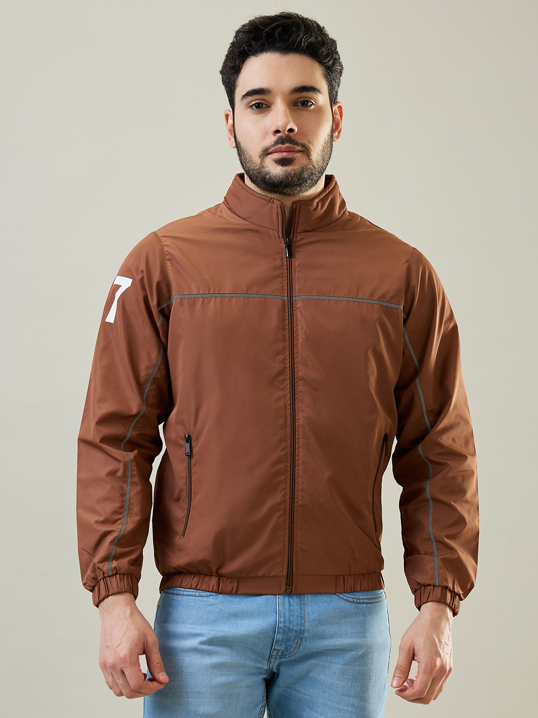 Tan Solid Windcheater Jacket