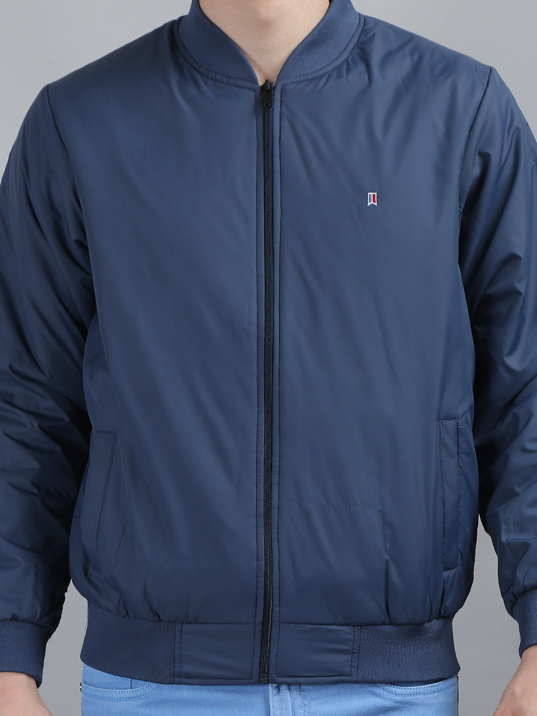 Indigo Navy Solid Bomber Jacket