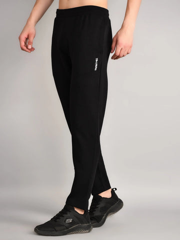 Black Solid Slim Straight Fit Lounge Pent TIM PARIS