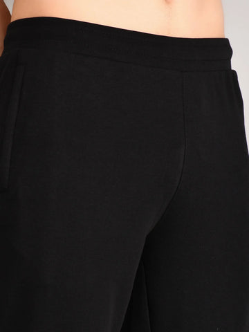 Black Solid Slim Straight Fit Lounge Pent TIM PARIS